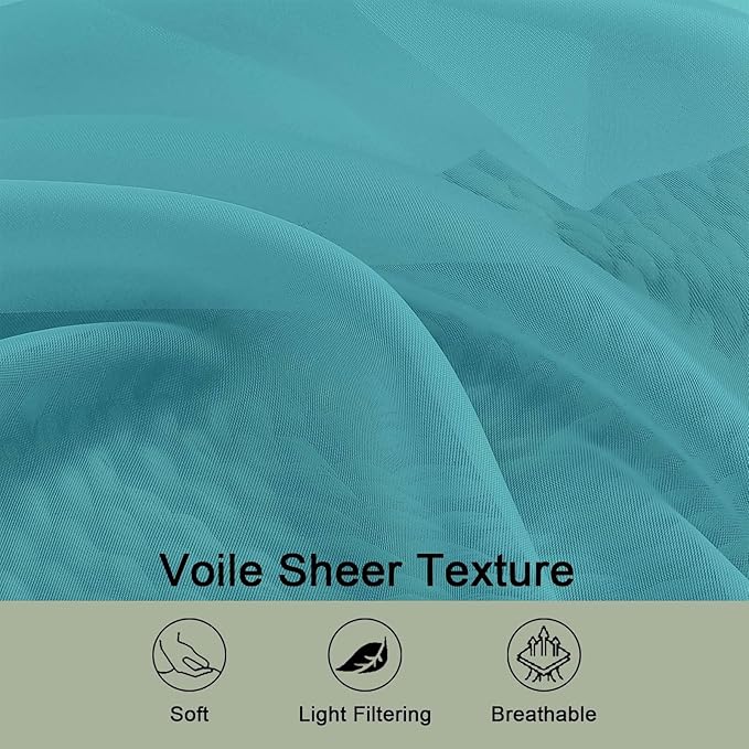 OWENIE Sheer Turquoise Curtains, Sheer Curtains 63 inch Length 2 Panels Set - Image 5