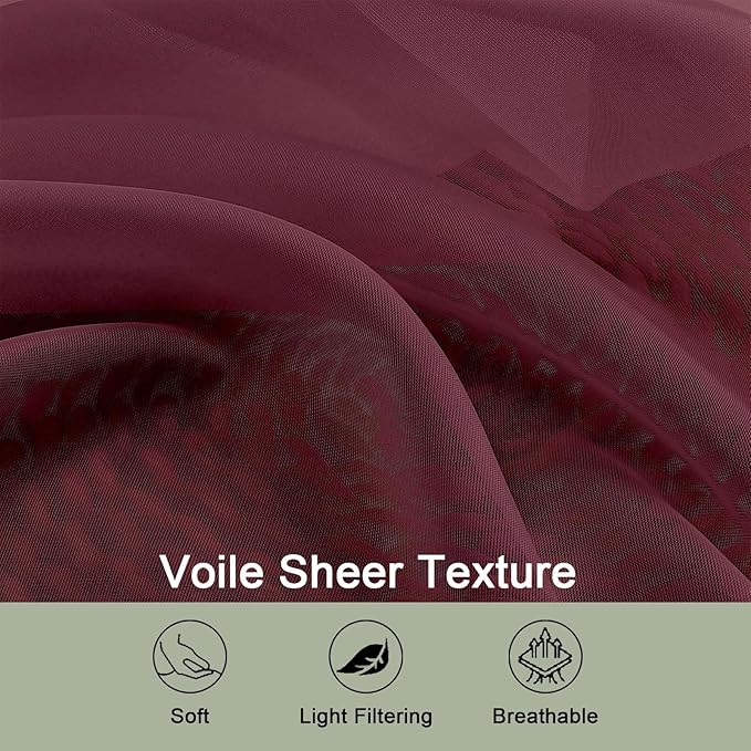 OWENIE Sheer Curtains 84 Inches Long 2 Panels Set, Burgundy Sheer Curtain - Image 4