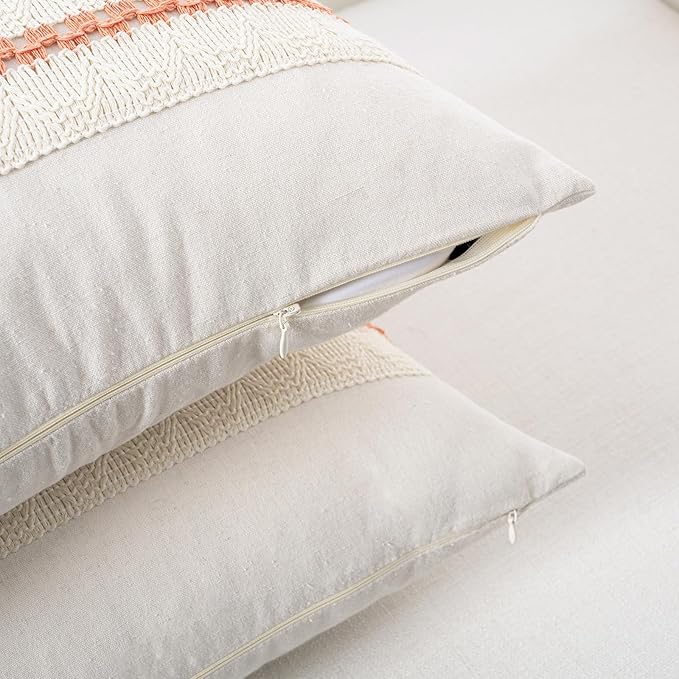 Fancy Homi Set of 1 Boho Coral Decorative Throw Pillow Cover 18x18 Inch - Image 3