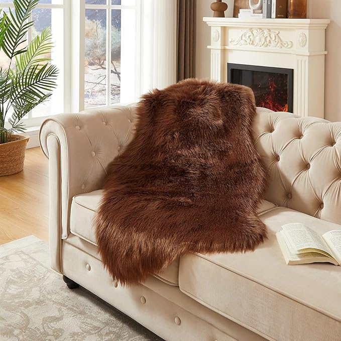 AMTOVO Faux Fur Rug, Coffee Area Rug, Fluffy Sheepskin Rug, Fuzzy Ultra Soft 2 - Image 3