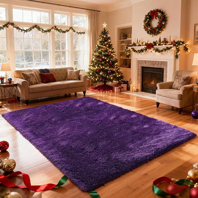 9X12 Large Shag Area Rugs for Living Room Bedroom, Big Soft Purple Fluffy Rug - Image 2