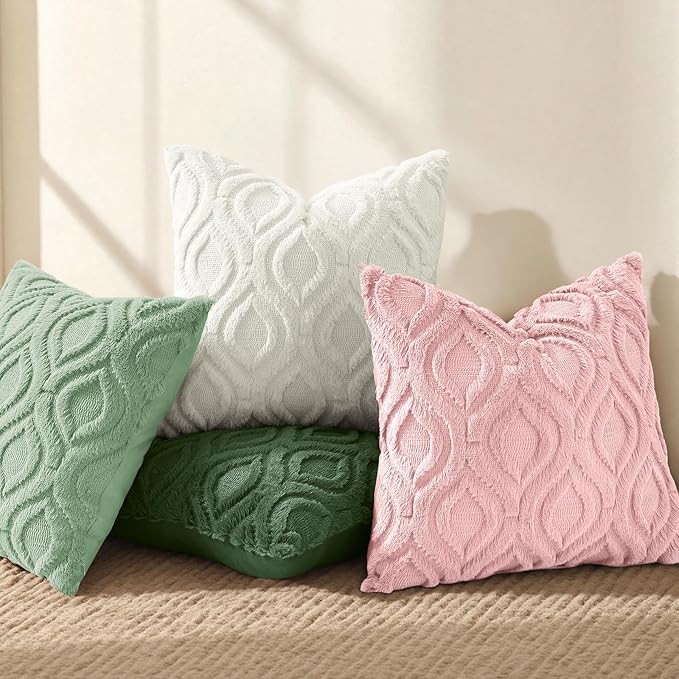decorUhome Throw Pillow Covers 20x20 Inch Set of 2, Soft Plush Faux Wool Sage - Image 5