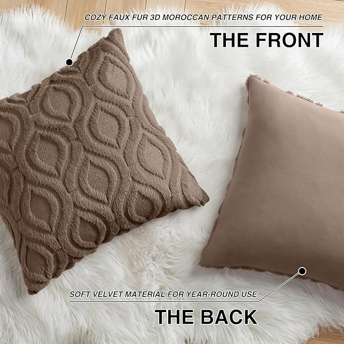 decorUhome Throw Pillow Covers 24x24 Inch Set of 2, Soft Plush Faux Wool Brown - Image 8