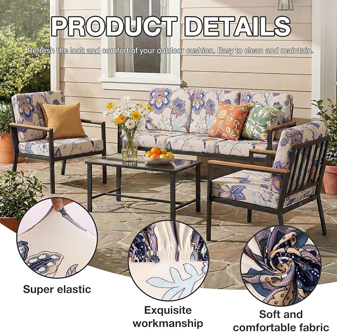 hyha 12Pcs Patio Cushion Covers, Stretch Outdoor Couch Cushion Covers, Washable - Image 3