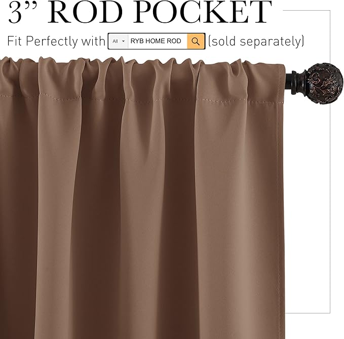 RYB HOME Half Curtain Tiers 36 inch Length, Rod Pocket Summer Heat Blocking - Image 2