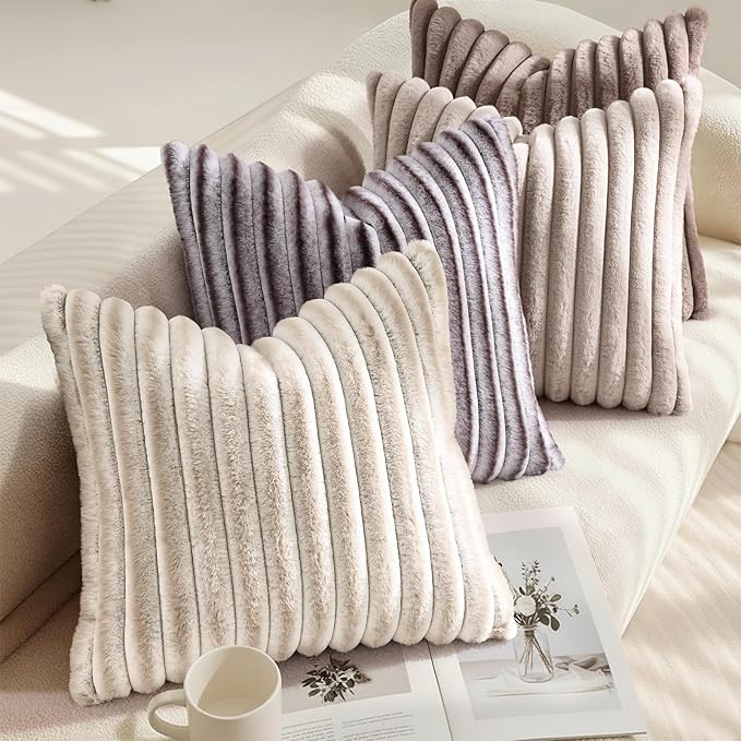 decorUhome Cozy Faux Fur Throw Pillow Covers 20x20 Set of 2 Decorative Soft - Image 4