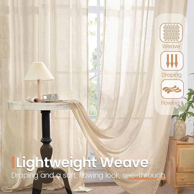 BGment Natural Tan Linen Curtains 80 Inches Long - Image 4