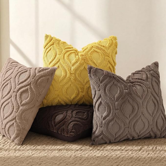 decorUhome Throw Pillow Covers 24x24 Inch Set of 2, Soft Plush Faux Wool Brown - Image 5