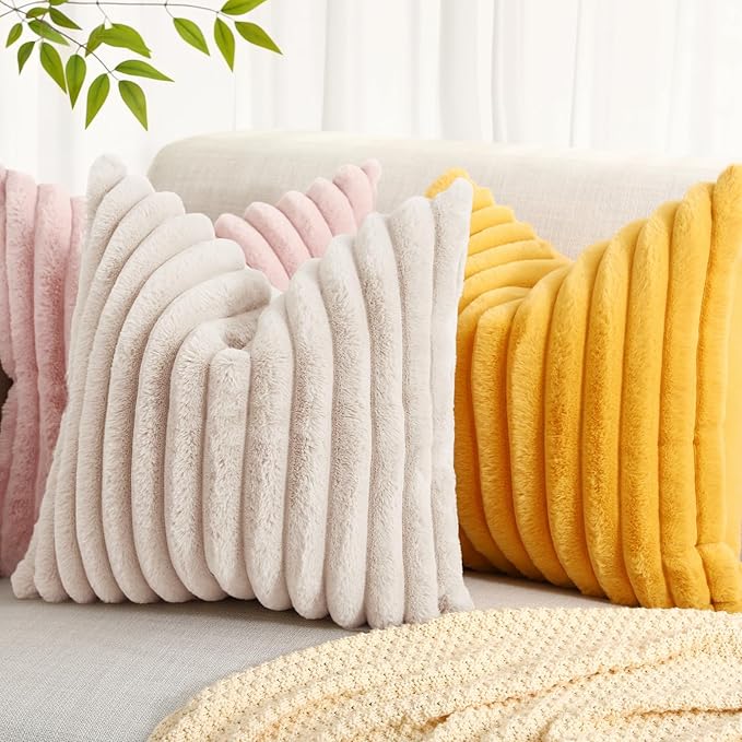 decorUhome Summer Cozy Faux Fur Throw Pillow Covers 24x24 Set of 2 Decorative - Image 6