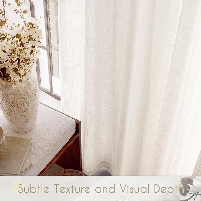 Cream Natural Linen Curtains 80 inch Length 2 Panels Set Neutral Rustic - Image 4