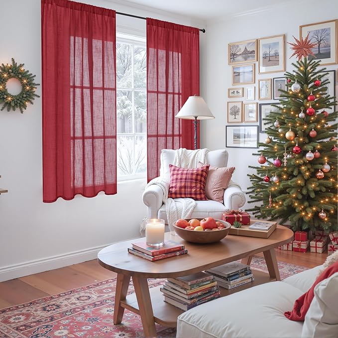 BGment Burgundy Curtains Semi Sheer 48 Inch Length - Image 2