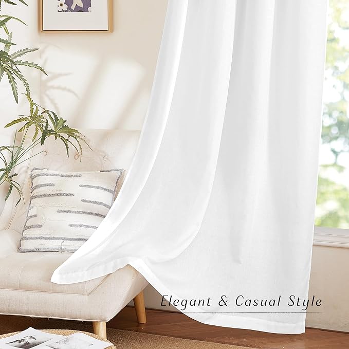 NICETOWN White Linen Curtains 132 inches Long, Grommet Privacy Added Linen - Image 6