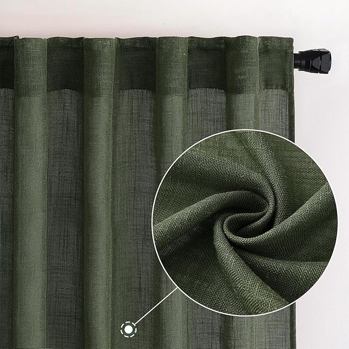 MIULEE Olive Green Linen Curtains 90 Inch Long - Image 2