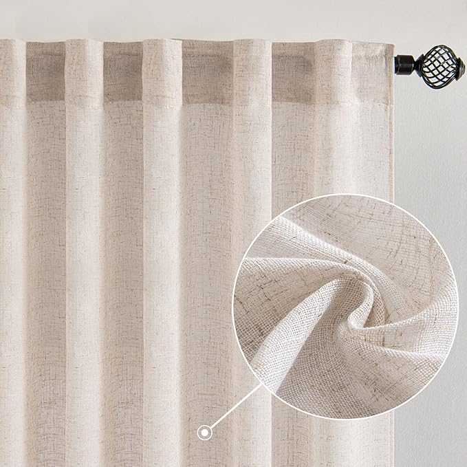MIULEE Natural White Linen Curtains 84 Inch Length 2 Panels by MIULEE
