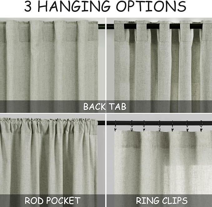 2 Panels Set Sage Green Linen Curtains 126 Inches Long - Image 2