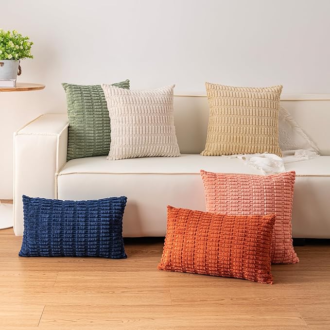 Corduroy Decorative Throw Pillow Covers 14x36 Inch Soft Striped Pillow Covers - Image 4