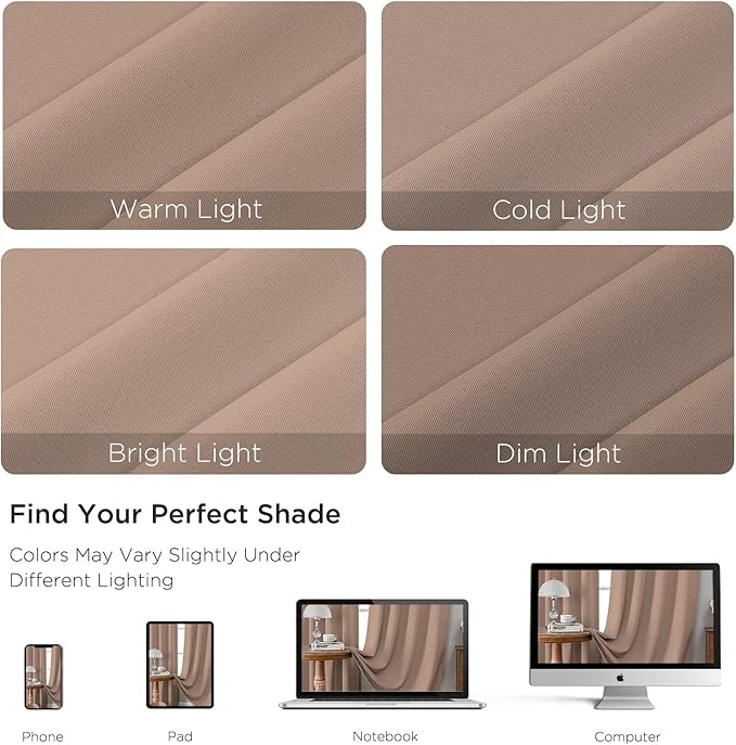 CUCRAF Khaki Blackout Curtains 72 inch Length 2 Panels Set, Rod Pocket Room - Image 4