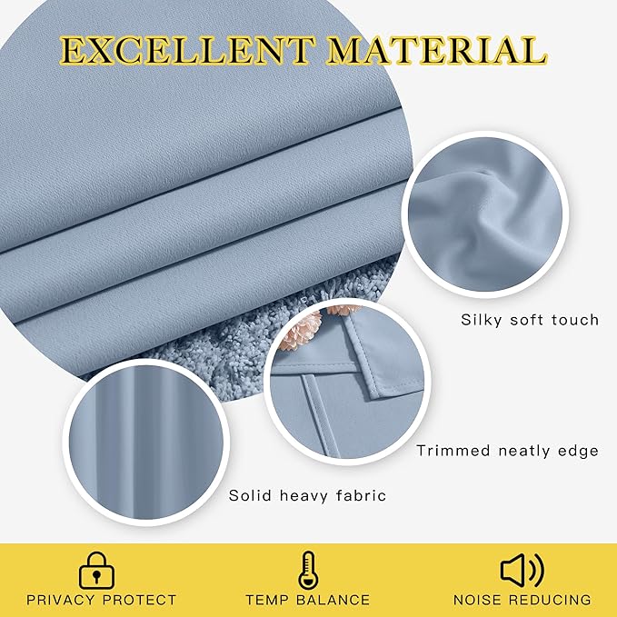 NICETOWN Vintage Blue Blackout Bedroom Curtains 96 inches Long, Grommet Thermal - Image 3