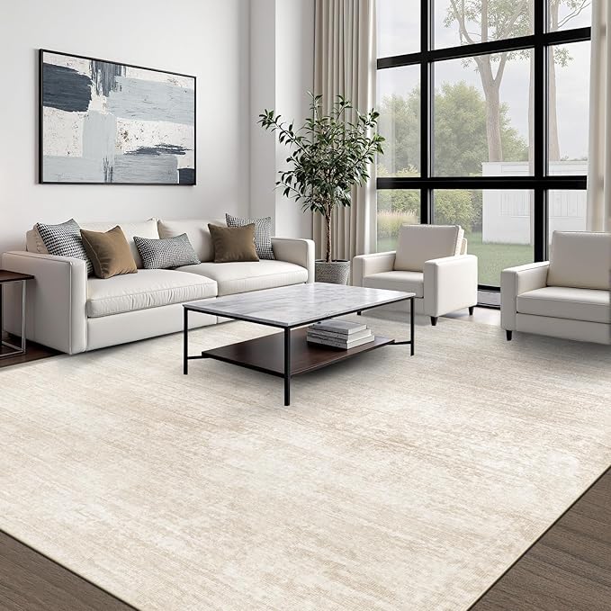 Area Rugs 10x14 Living Room: Washable Rug Modern Abstract Neutral Soft Non-Slip - Image 7