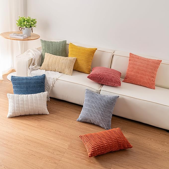 Pack of 2 Corduroy Decorative Throw Pillow Covers 24x24 Inch Soft Striped - Image 5