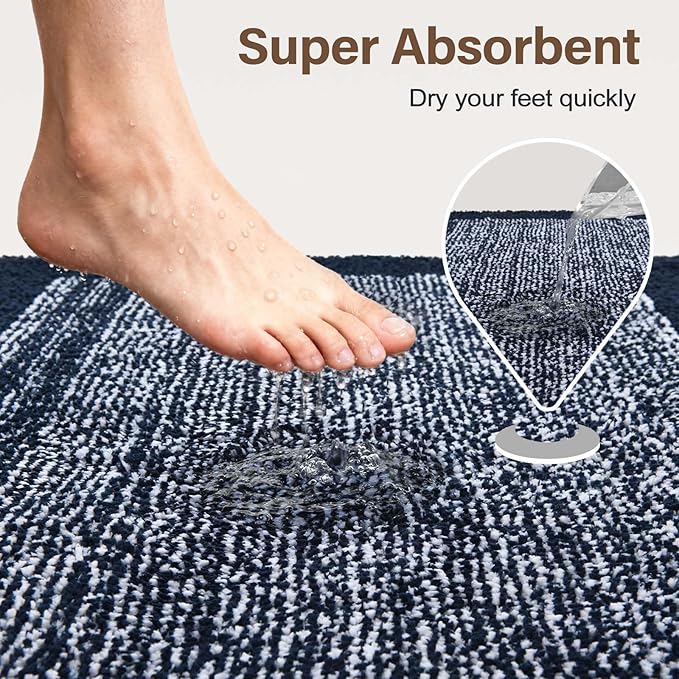 60x24 Long Bathroom Rugs Washable Non Slip, Dark Blue Bath Mat - Image 7