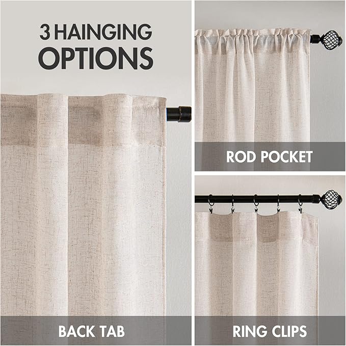MIULEE Natural White Linen Curtains 84 Inch Length 2 Panels - Image 3