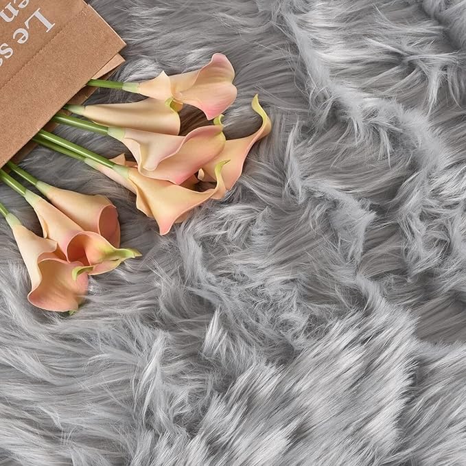 Latepis Round Grey Rugs 6.7ft Faux Sheepskin Fur Circle Rug Fluffy Rugs - Image 6