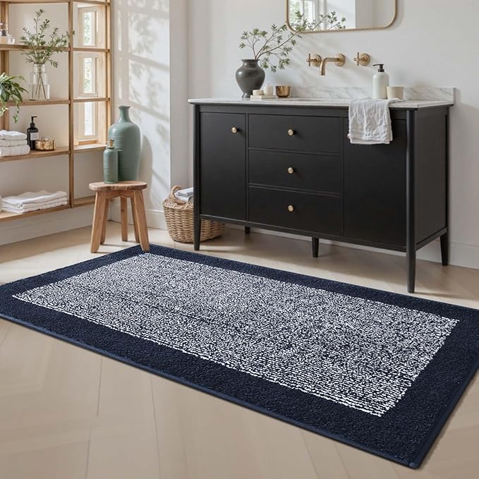 60x24 Long Bathroom Rugs Washable Non Slip, Dark Blue Bath Mat - Image 3