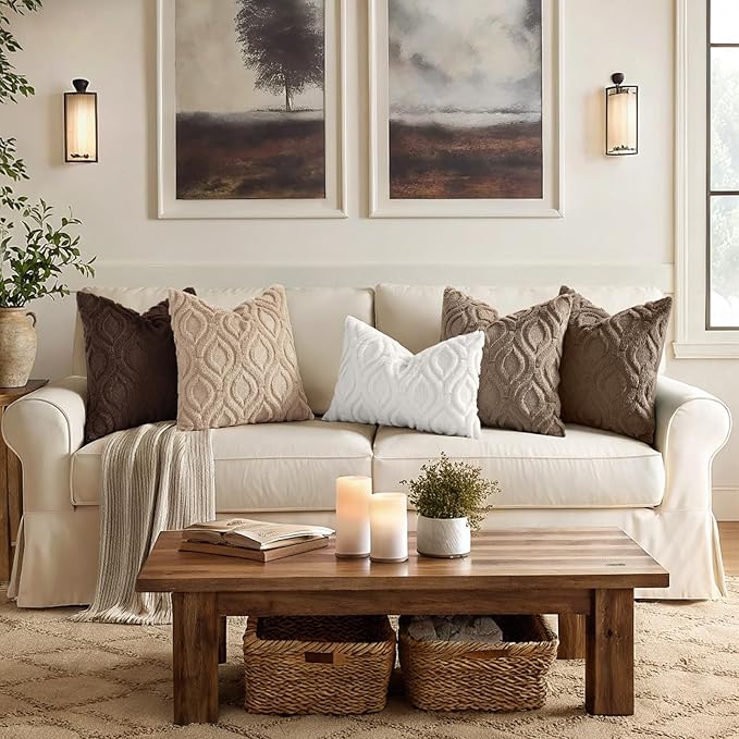 decorUhome Throw Pillow Covers 24x24 Inch Set of 2, Soft Plush Faux Wool Brown - Image 3