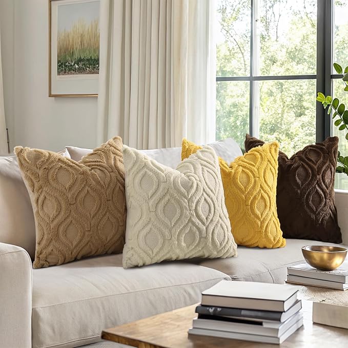 decorUhome Throw Pillow Covers 22x22 Inch Set of 2, Soft Plush Faux Wool Beige - Image 8
