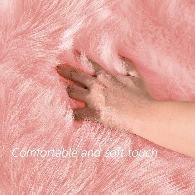 Latepis Pink Rugs for Living Room Shag 6x8 Faux Fur Sheepskin Rug for Sofa - Image 4