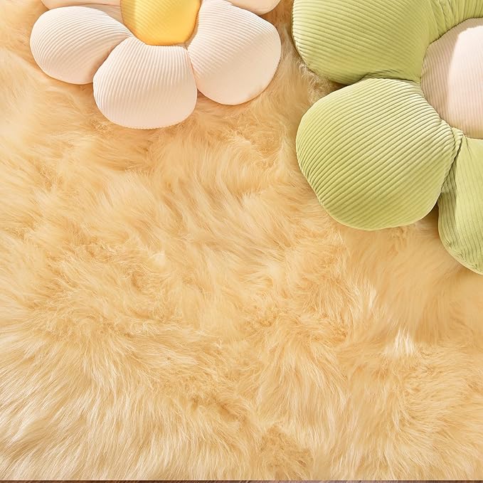 Latepis 8x10 Yellow Area Rug for Living Room Faux Sheepskin Fur Rugs for - Image 6