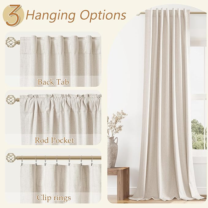 Guken 100% Blackout Linen Curtains 72 Inch Length 2 Panels Set - Image 6