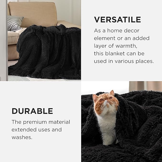 Bedsure GentleSoft Fluffy Black Blankets Queen Size - Image 4