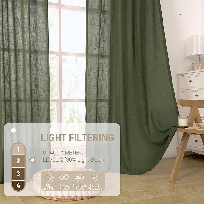 LAMIT Semi Sheer Window Linen Curtains 54 Inch Length, Light Filtering Panels - Image 4