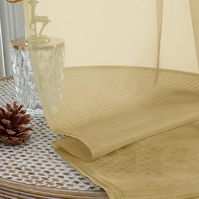 OWENIE Gold Sheer Curtain 90 Inches Long 2 Panels Set, Solid Filmy Drapes - Image 6