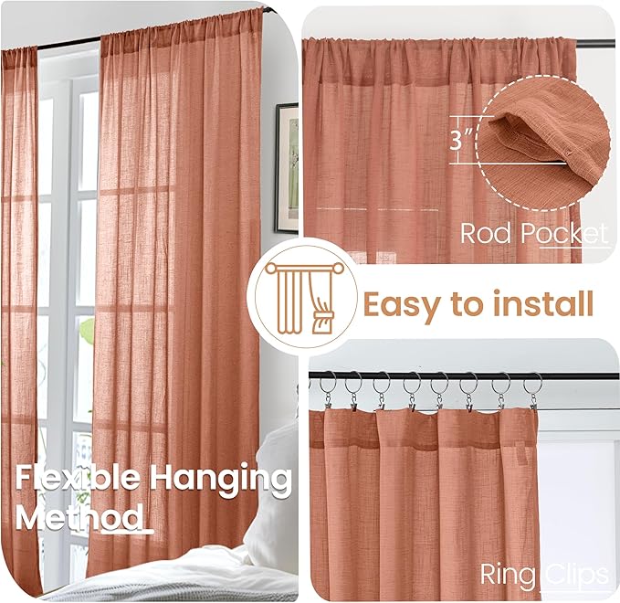 BGment Terracotta Linen Curtains 54 Inch Length - Image 6