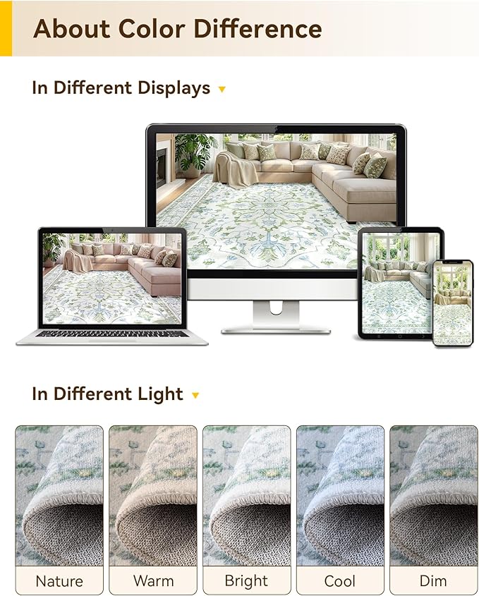 Area Rugs 4'x6' Washable Non-Slip, Floral Vintage Distress Print Pattern - Image 7