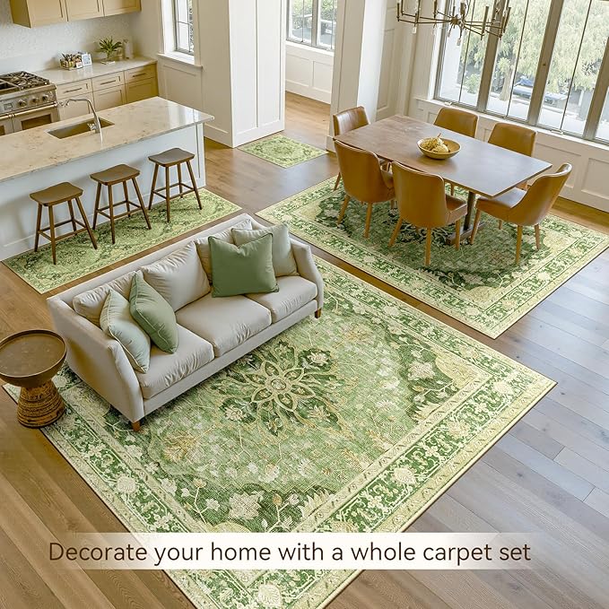 Area Rugs 5'x7' Washable Non-Slip, Floral Vintage Distress Print Pattern - Image 4