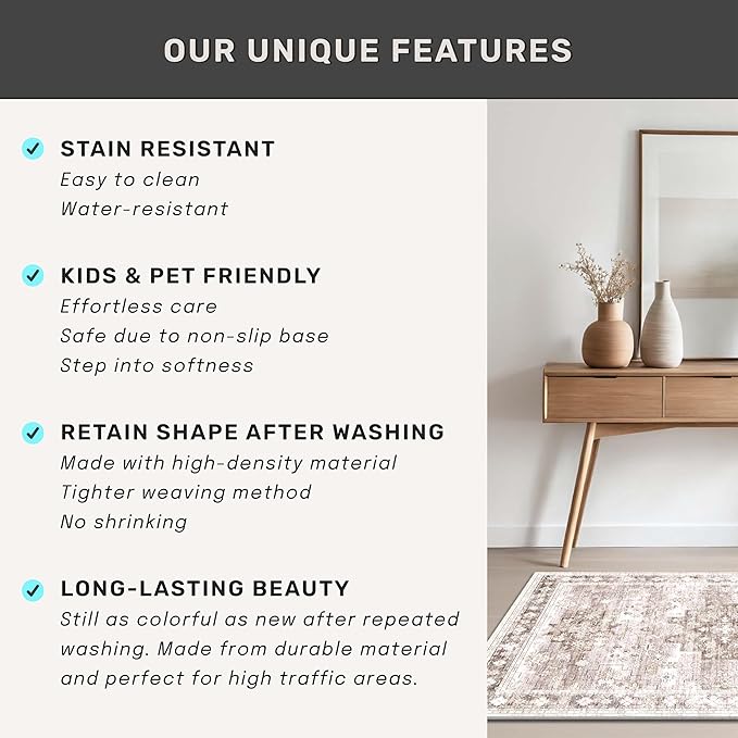 Hazo Haus Beige Washable 2'6"x8' Wide Hallway Runners, Kitchen Runner Rug - Image 7