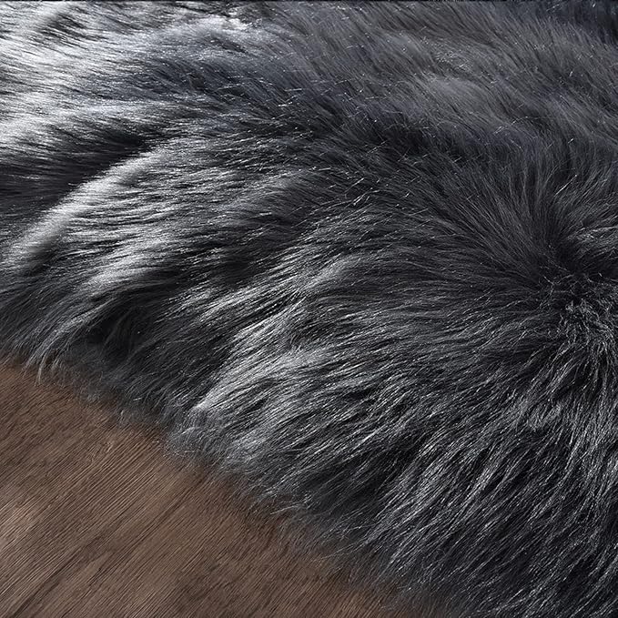 Latepis Dark Grey Rugs 6x8 Area Living Room Faux Sheepskin Fur Rug - Image 6