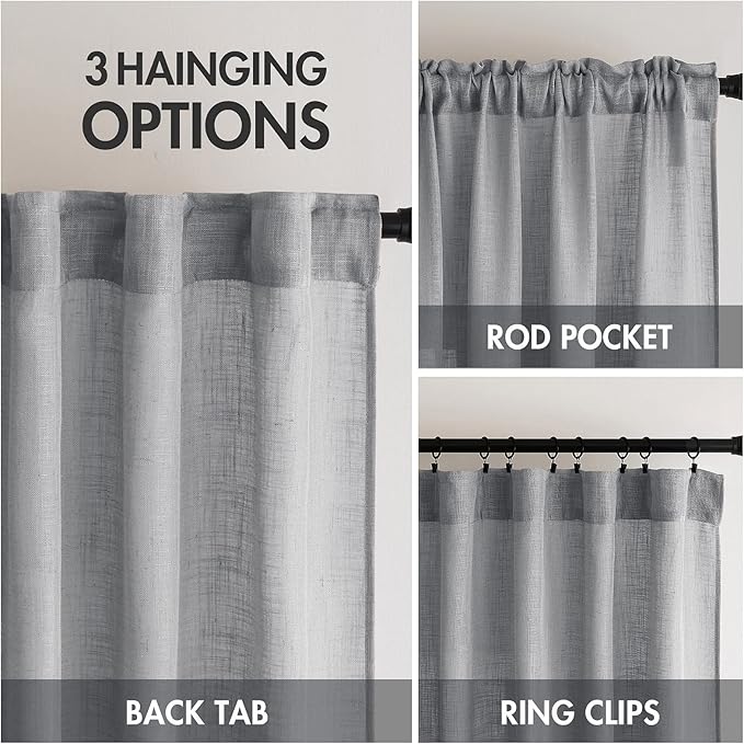MIULEE Grey Linen Curtains 90 Inch Long - Image 3