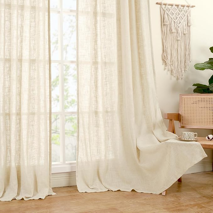 LAMIT Beige Linen Cafe Curtains 24 Inch Length, Semi Sheer Light Filtering - Image 9
