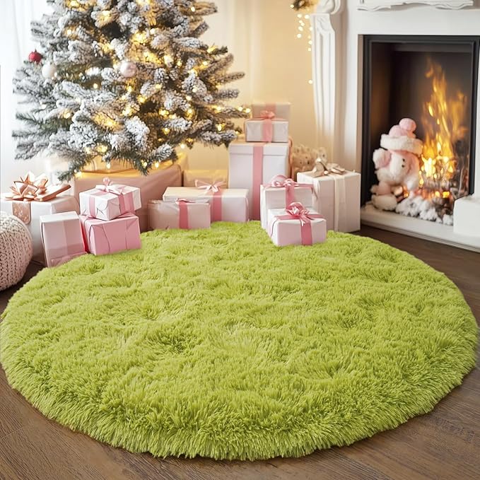 3'x3' Grass Green Round Rug for Bedroom, Ultra Soft Fluffy Circle Rug for Kids - Image 3