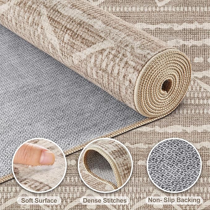 Nakagishi 9x13 Area Rugs Living Room: Washable Boho Large Neutral Soft - Image 3
