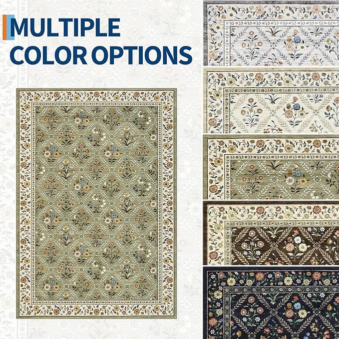 Large Entryway Rug 3x5 Floral Washable Area Rugs Vintage Soft Non-Slip Small - Image 9
