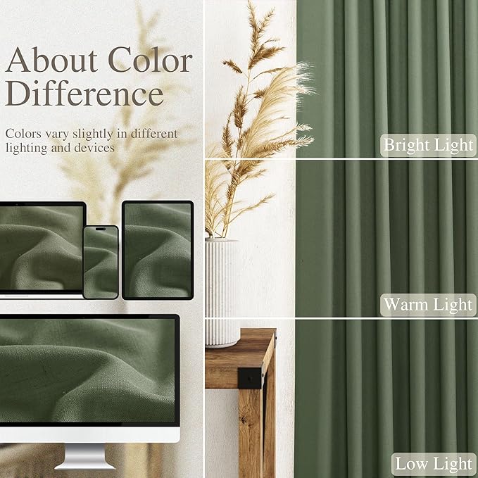 128 Inch Extra Long Curtain for Floor to Ceiling High Window Olive Green Linen - Image 3