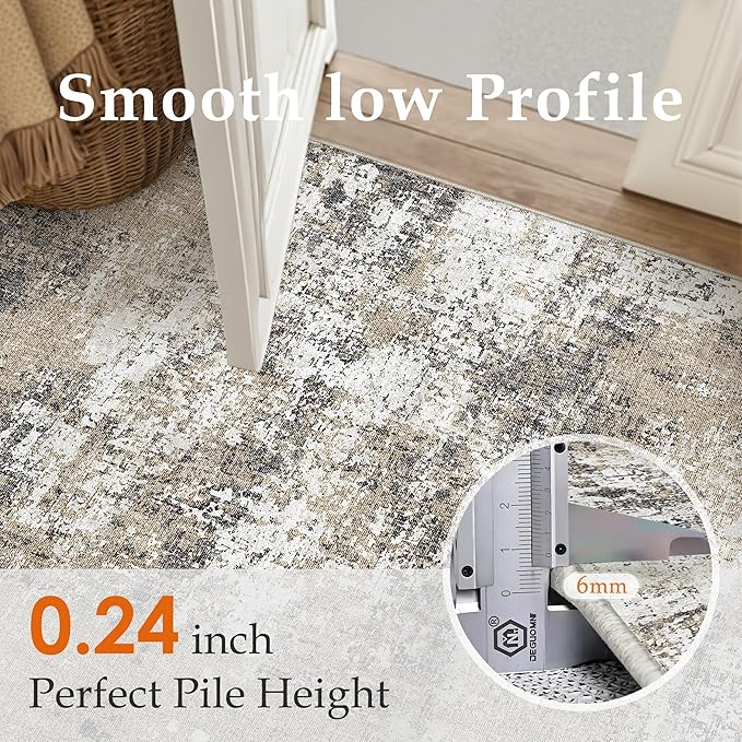 3x5 Abstract Area Rug Brown Washable Modern Neutral Office Carpet Non Slip - Image 5