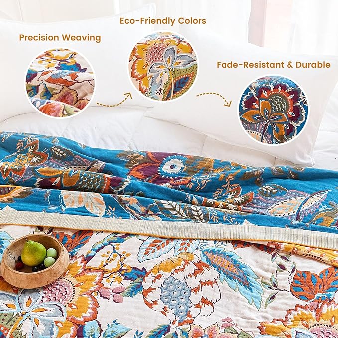 MSGKV Boho Throw Blanket 50"x60" Floral Cotton Blanket - Image 3