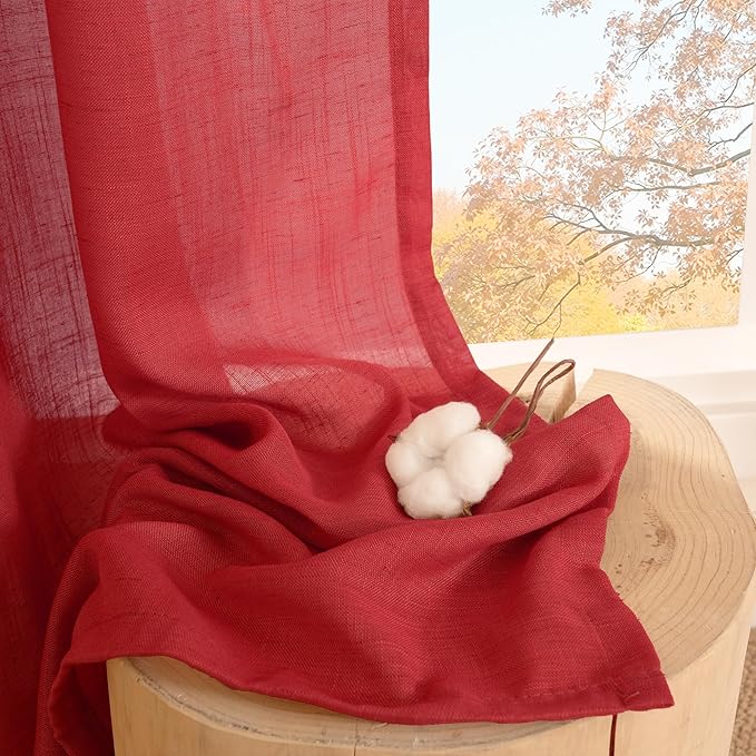 BGment Red Linen Curtains 63 Inches Long - Image 7